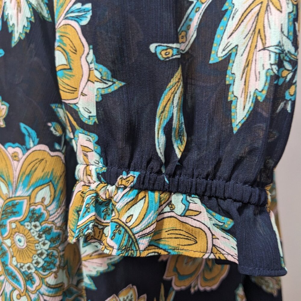 NWT J. Crew Womens Navy Blue Long Sleeve Tiered Hem Floral Dress Size 14 - Picture 8 of 15